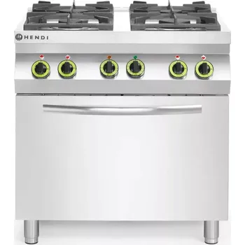 konvektomat Plynový sporák se 4 hořáky a konvektomatem GN 1/1, HENDI, Kitchen Line, 230V/3000W, 19kW, 800x722x(H)900mm | 225882