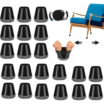 Podložka pod nábytek SILIKONOVÉ NÁVLEKY S FILCEM NA NOHY ŽIDLÍ 15-20 mm ČERNÉ 24 ks
