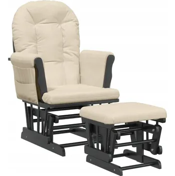 Křeslo Houpací křeslo pro kojení s podnožkou, kaučukové dřevo, krémová/černá,