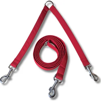 Vodítko pro psa Softshellové vodítko pro dva psy - střední plemena - ČERVENÁ, 20 mm, 0,3 m, Karabiny 81 mm - pro střední plemena - černá