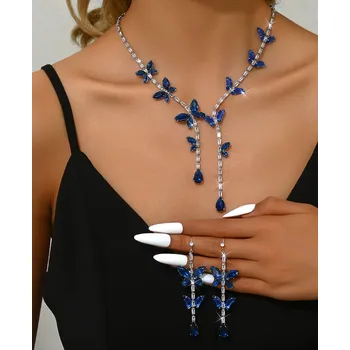 Souprava šperků B-TOP Postříbřená souprava s modrými zirkonovými motýly