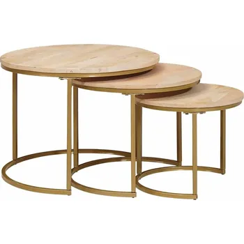 Konferenční stolek vidaXL Hnízdicí kávové stolky 3 pcs Masivní mangovníkové dřevo a ocel [4104639]