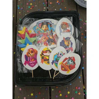 Jedlá dekorace na dort Tlapková patrola – jedlá dekorace, sada 12 ks zápichů na dort