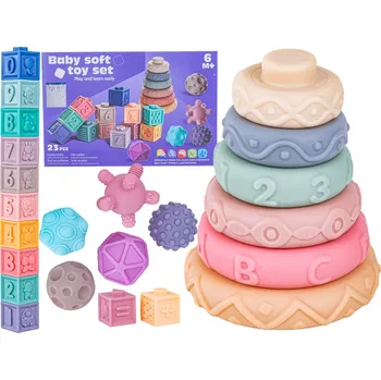 ostatní stavebnice Vzdělávací sada kostek SENSORICKÁ HRAČKA Měkké STAVEBNICE Míč 23 dílů