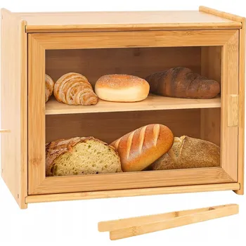 chlebník VELKÝ DŘEVĚNÝ CHLEBNÍK BAMBUSOVÝ ZÁSOBNÍK POLICE NA PEČIVO CHLÉB ROHLÍKY