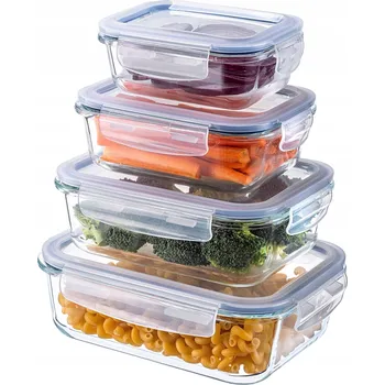 Dóza na potraviny NÁDOBA NA POTRAVINY SKLENĚNÁ SADA SKLENĚNÉ NÁDOBY S VÍKEM LUNCHBOX 4ks