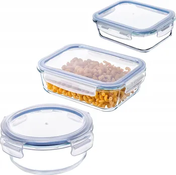 Dóza na potraviny SKLENĚNÁ NÁDOBA NA POTRAVINY 370+1300+1520 ml S VÍKEM LUNCHBOX SADA