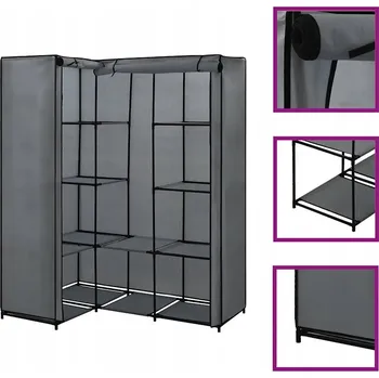 Šatní skříň Rohová Skříň s kovovým rámem a potahem, šedá, 130x87x169 cm