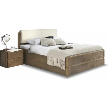 Postel Postel s úložným prostorem a roštem Atlantik, 200x200, masiv dub tmavený - krémová ekokůže
