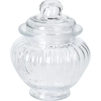 Sklenice ZAVAŘOVACÍ SKLENICE NA SLADKOSTI NA SUŠENKY SKLENĚNÁ ŽEBROVANÁ SKLENICE S VÍČKEM 310 ML