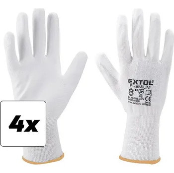 Pracovní rukavice EXTOL PREMIUM Rukavice z polyesteru polomáčené v PU, bílé, velikost 8", sada 4 ks