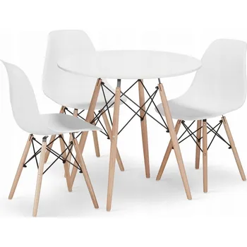 Jídelní stůl SADA DO KUCHYNĚ JÍDELNY STŮL KULATÝ 80CM BÍLÝ + 3 ŽIDLE bílé