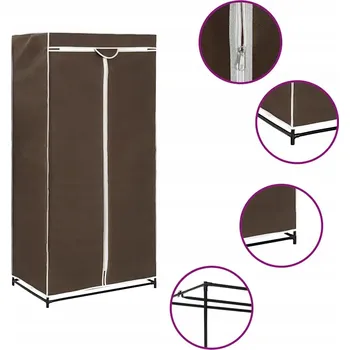 Šatní skříň Skříň s železným rámem a krytem na zip, hnědá, 75x50x160 cm
