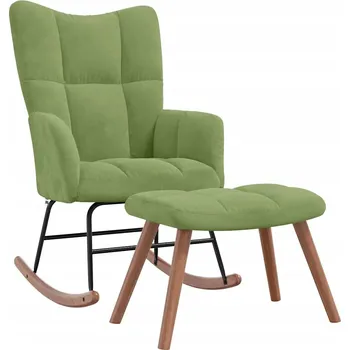 Křeslo Houpací křeslo s podnožkou, samet, světle zelené, 61x78x98 cm, 47x31x37,5 cm