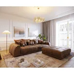 DELIFE Pohovka XL Violetta 310x135 hnědá vintage taburet polštář