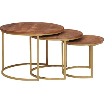 Konferenční stolek vidaXL Hnízdicí kávové stolky 3 pcs Masivní mangovníkové dřevo a ocel [4104641]