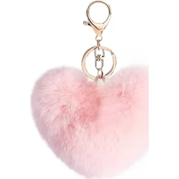B-TOP Přívěsek na klíče, kabelku plyšové Srdce - světle růžová