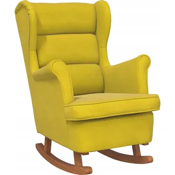 Křeslo Houpací křeslo sametové žluté 74x90x102 cm, kaučukové dřevo