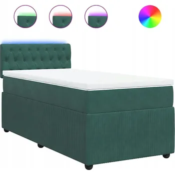 Postel Kontinentální postel s LED osvětlením, tmavě zelená, 200 x 90 x 100,5 cm