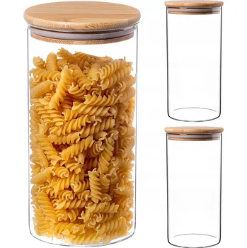 Dóza na potraviny SKLENĚNÉ DÓZY NA POTRAVINY DO KUCHYNĚ NA TĚSTOVINY SKLENICE S VÍKEM 1,4L 3 ks