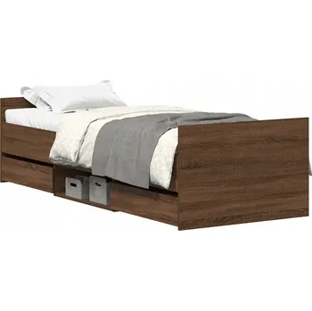 Postel Rám postele z hnědého dubu 203 x 93 x 50 cm s čelem a zásuvkami