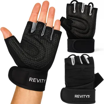 Fitness rukavice REVITY Tréninkové rukavice na posilování se zpevněním zápěstí a poutky REVITY L ČERNÁ|ŠEDÁ