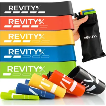 REVITY Sada 5 odporových gum na cvičení REVITY Mini Bands s tréninkovým plánem VÍCEBAREVNÁ