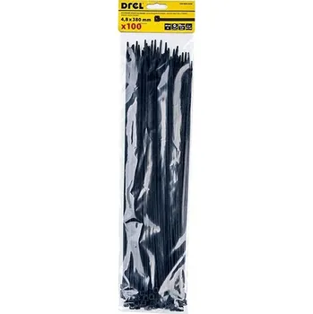 Organizace kabelů KABELOVÉ PÁSKY 4,8x380 mm ČERNÉ STAHOVACÍ PÁSKY DREL PÁSKY 100 ks