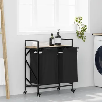 Koš na prádlo Koš na prádlo se 2 přihrádkami a kolečky dub sonoma