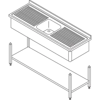 Nerezový dřez Maxima Stůl na mytí nádobí - 1 dřez - se zadní stěnou a policí - 120 x 60 cm | 09394000