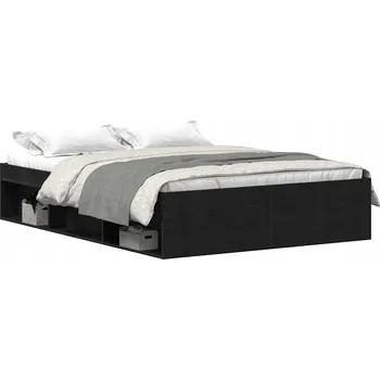 Postel Rám postele se 6 přihrádkami, barva černý dub, 203 x 143 x 35 cm