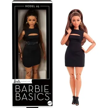 Panenka Sběratelská panenka Barbie Basics Model 05, černé minišaty a vysoké podpatky, vyměnitelné oblečení