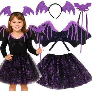 Karnevalový kostým KOSTÝM PŘEVLEK NETOPÝRA SUKNĚ TUTU ČELENKA KŘÍDLA PLES HALLOWEEN