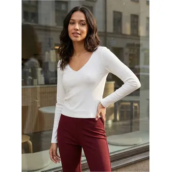 Dámská halenka Sinsay - Blůza s dlouhými rukávy a krajkou na výstřihu - krémová - 534HC-01X - 534HC-01X-XXS