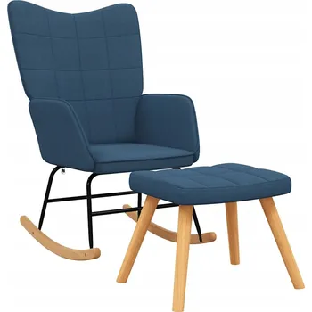 Křeslo Modré houpací křeslo s podnožkou 61x78x98 cm, látka, dřevo, ocel