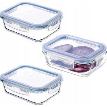 Dóza na potraviny SKLENĚNÁ NÁDOBA NA POTRAVINY 370ml S VÍKEM KRABIČKA SNÍDAŇOVÝ BOX LUNCHBOX 3x