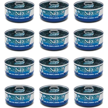 Krmivo pro kočku FARMINA N&D Ocean Kitten Tuňák, Treska, Krevety a Dýně – mokré krmivo pro koťata – 12x70g