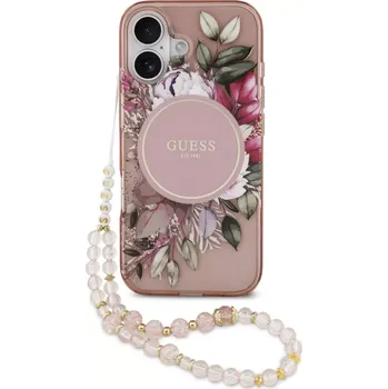 Pouzdro na mobilní telefon Guess IML Flowers Strap MagSafe pro Apple iPhone 17 růžové