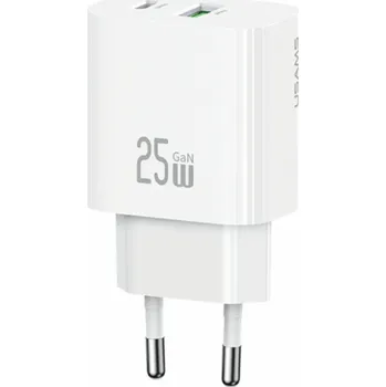 USAMS 25W nabíječka do zásuvky 1x USB-A 1x USB-A rychlé nabíjení Bílá