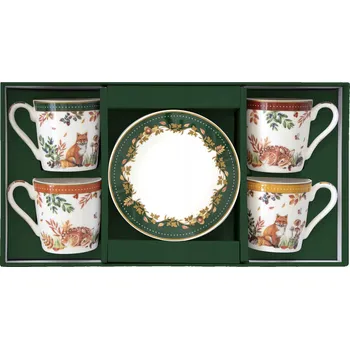 Sada 4 šálků 100 ml s podšálky, motiv Lesní zvířata Easy Life