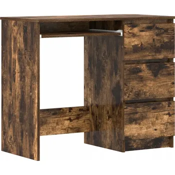 Jídelní stůl Počítačový stůl 90 x 45 x 76 cm kouřový dub se 3 zásuvkami