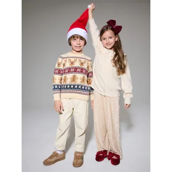 Chlapecká mikina Sinsay - Vánoční svetr s motivem sobů a perníčků - béžová - 932BQ-02X - 932BQ-02X-104