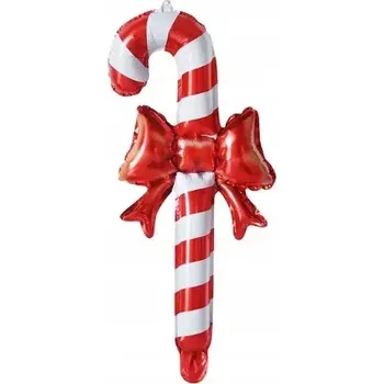 Balónek Fóliový BALÓNEK Červená cukrová hůl s mašlí vánoční lízátko dekorace