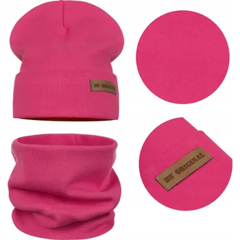 Čepice Jarní dětská souprava: ČEPICE + NÁKRČNÍK, BAVLNA, dvojitá látka, růžová