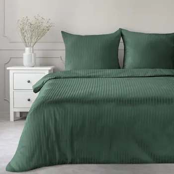 Povlečení Povlečení 220x200 cm bavlněné saténové pruhované tmavě zelené