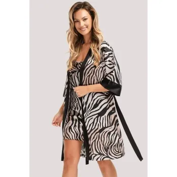 Dámská noční košile Noční saténová košilka Unikat Braga Béžovo-černá XL