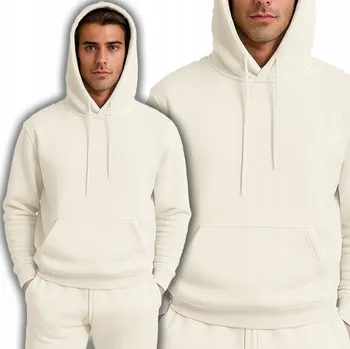 Pánská mikina Klasická Pánská Mikina Přes Hlavu s kapucí Velká Kapsa Krémová XL