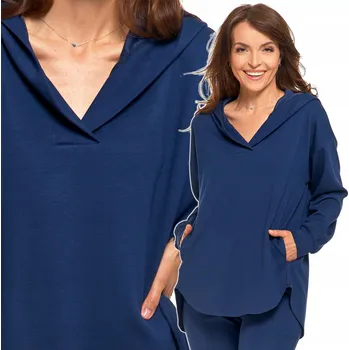 Dámská mikina MIKINA mikina MORAJ s S KAPUCÍ nadměrnou velikostí, výstřih do V, klasická tmavě modrá, XS/S