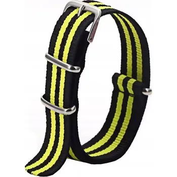 Řemínek na hodinky DLOUHÝ, VOJENSKÝ TEXTILNÍ ŘEMÍNEK NATO 22MM + STĚŽEJKY, ŽLUTÝ - ŽLUTO ČERNÝ