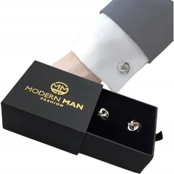 Manžetový knoflíček SPINKI DO MANKIETÓW SREBRNE UZLÍKY KRABIČKA MODERN MAN ELEGANTNÍ DÁREK